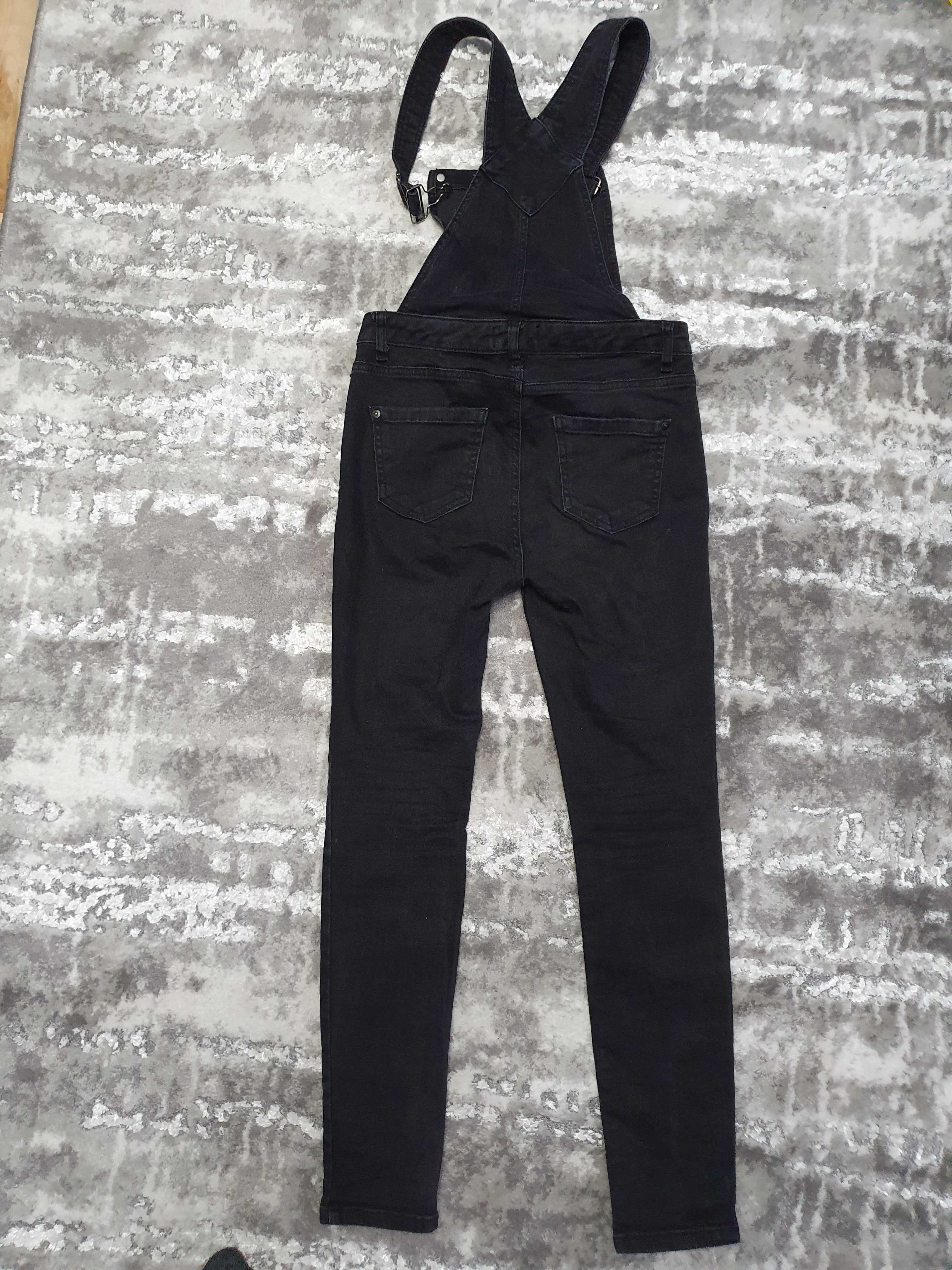 Комбинезон джинсовый черный брюки в клетку штаны клетчатые