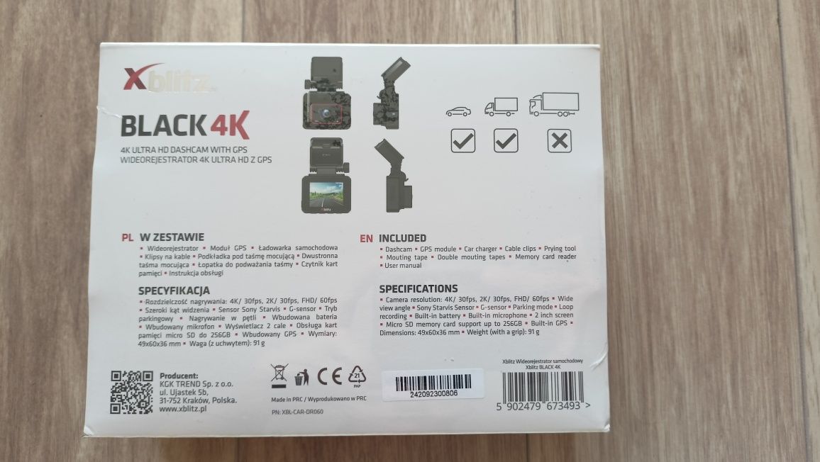 Kamera samochodowa/wideorejestrator Xblitz Black 4K/2"/170