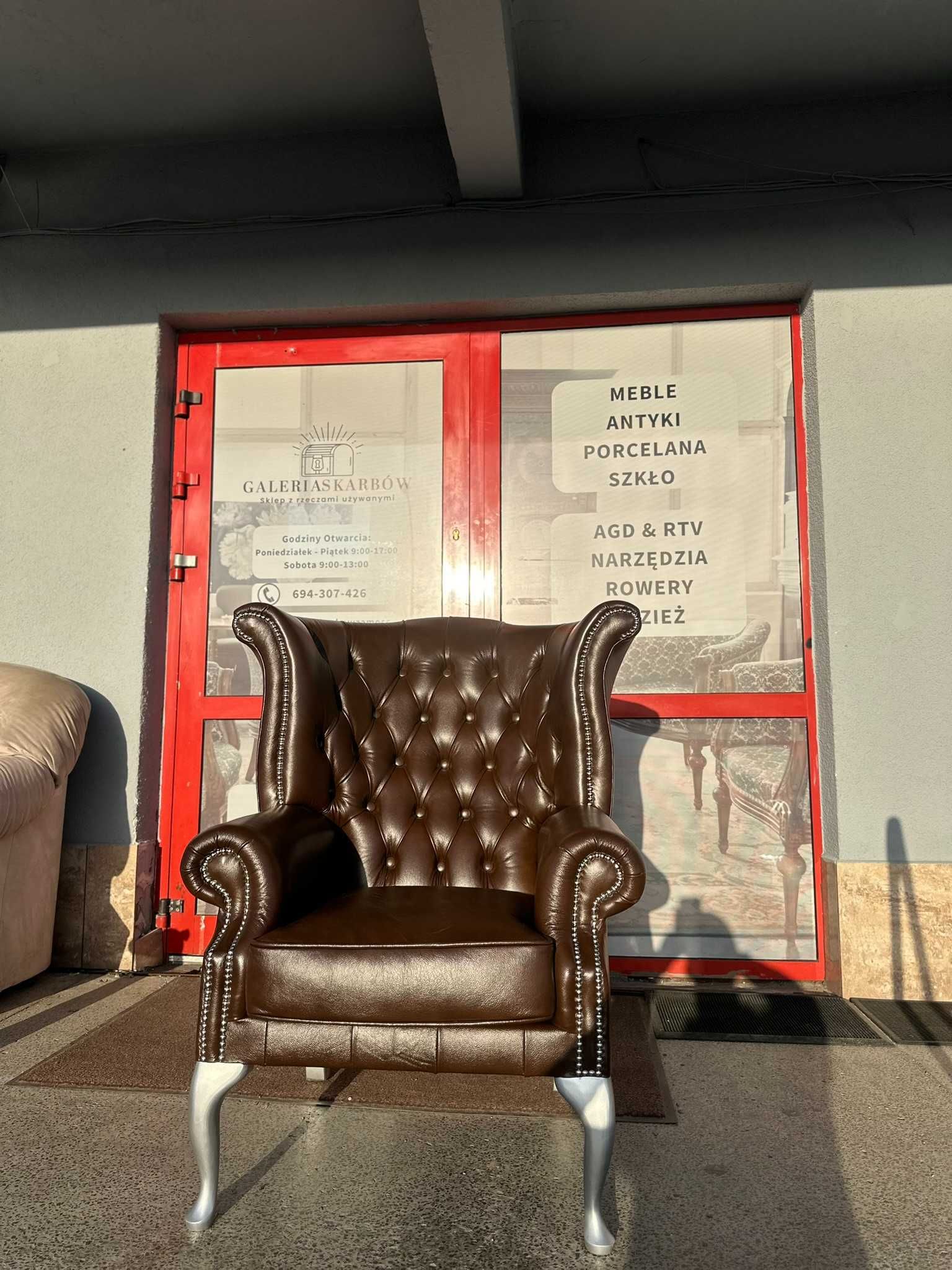 Fotel Uszak Chesterfield NOWY prawdziwa skóra DOWÓZ DO DOMU