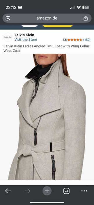 Щерстяное пальто Calvin Klein Angled Twill с воротником-стойкой