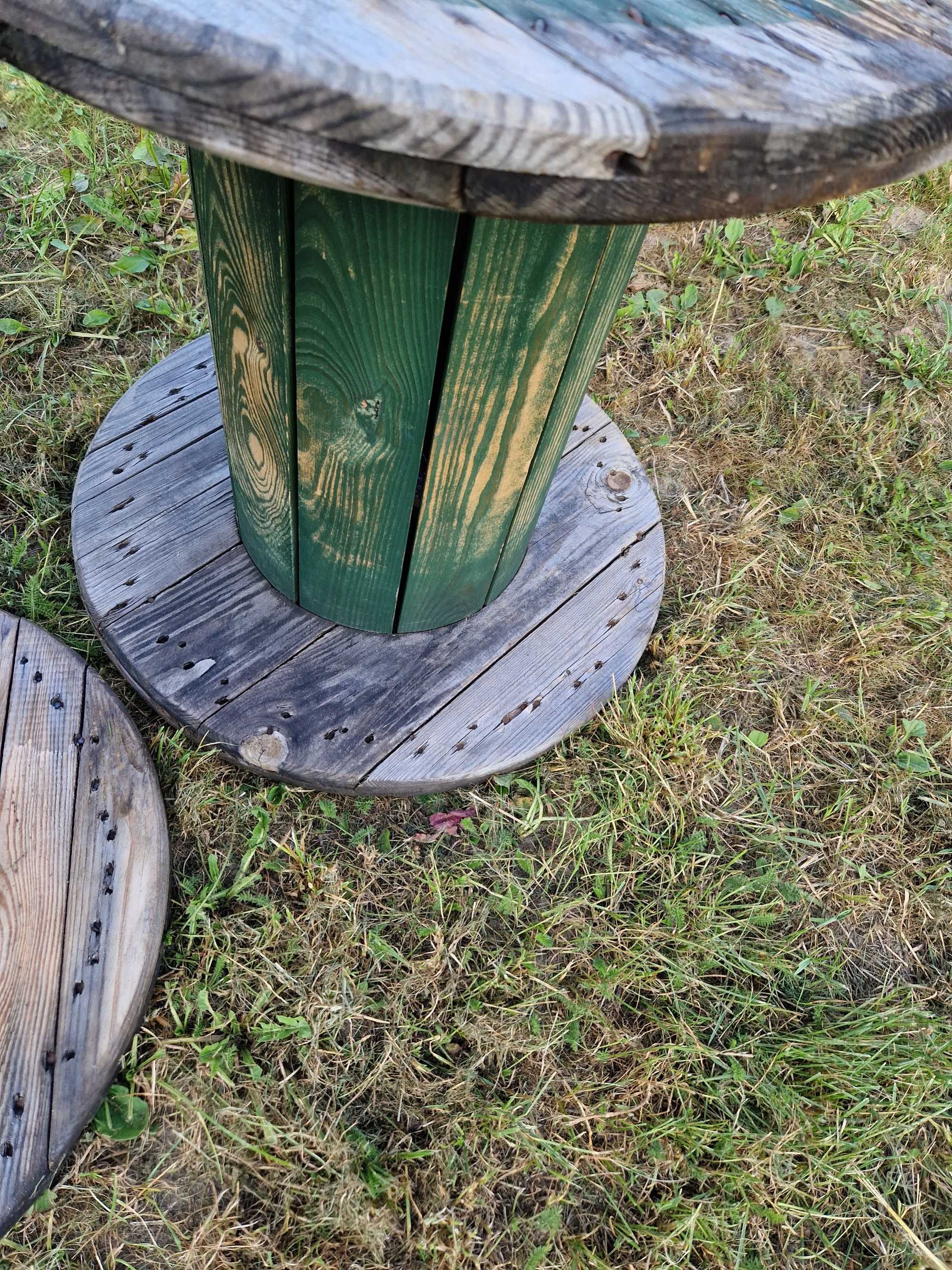 Stolik drewniany z wałka od kabli 59 cm średnica