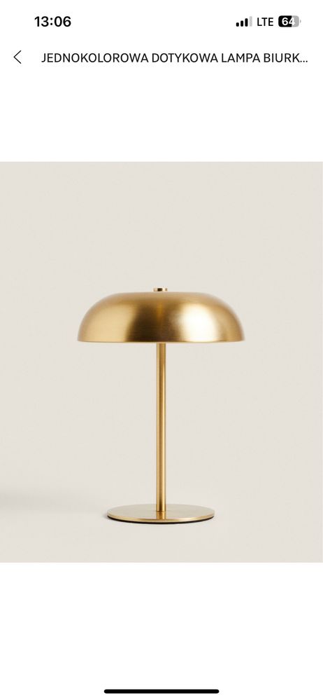 Jednokolorowa dotykowa lampka biurkowa Zara Home Złota nowa