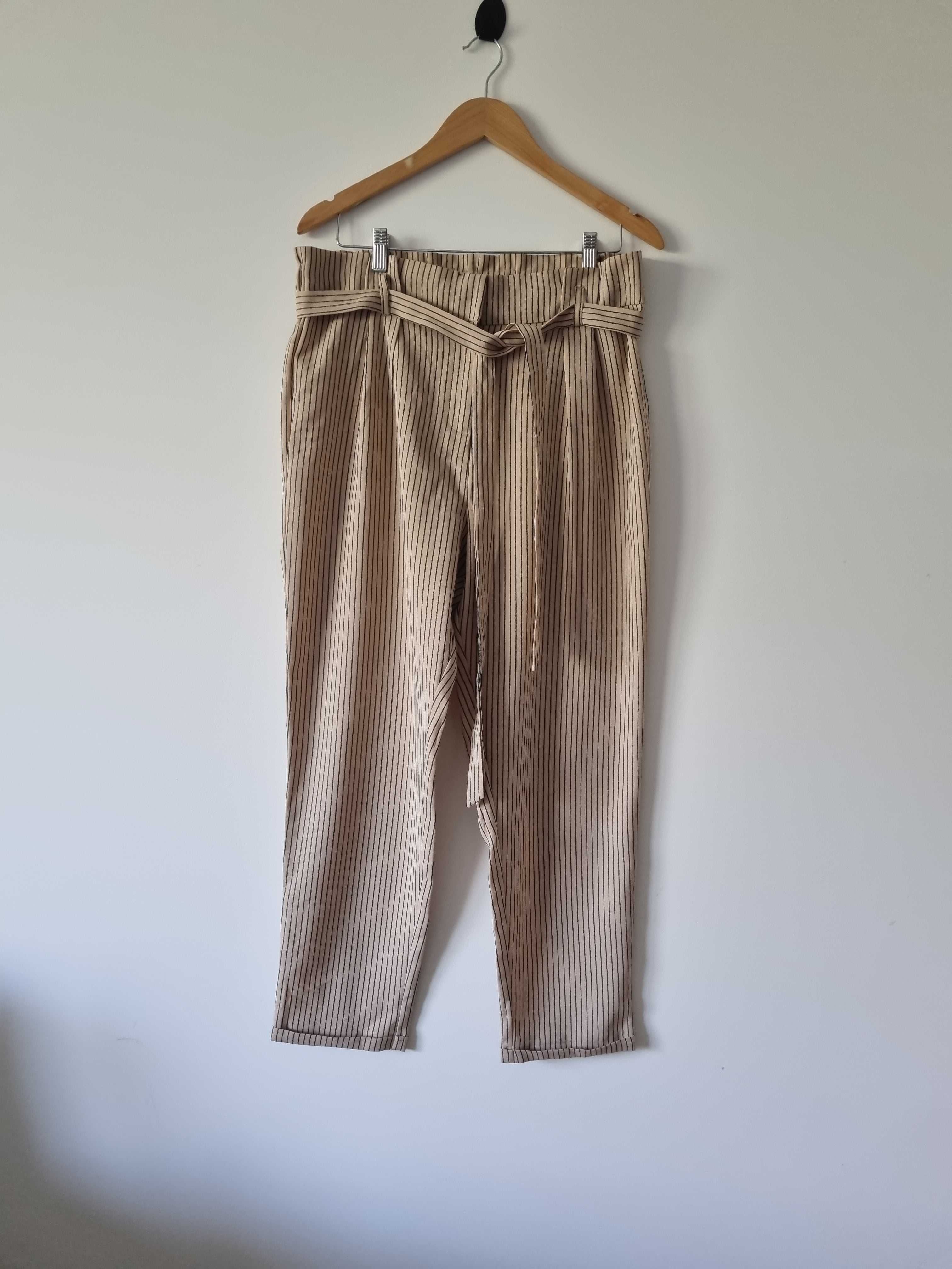 Damskie szerokie luźne spodnie w paski eleganckie wysoki stan