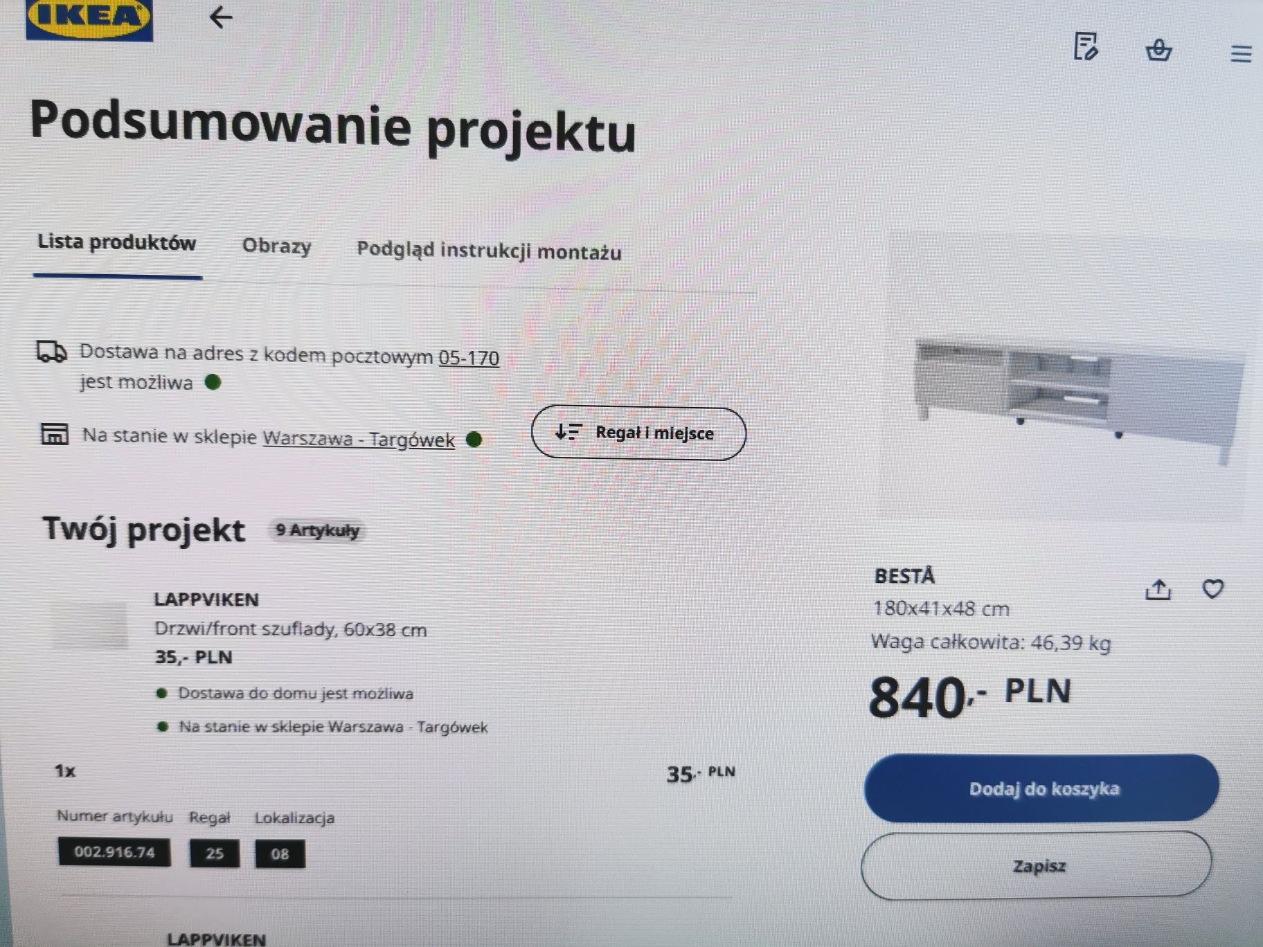 Szafka RTV Ikea Besta, fronty jasno-szare lakier, bdb stan, nowa 840zł