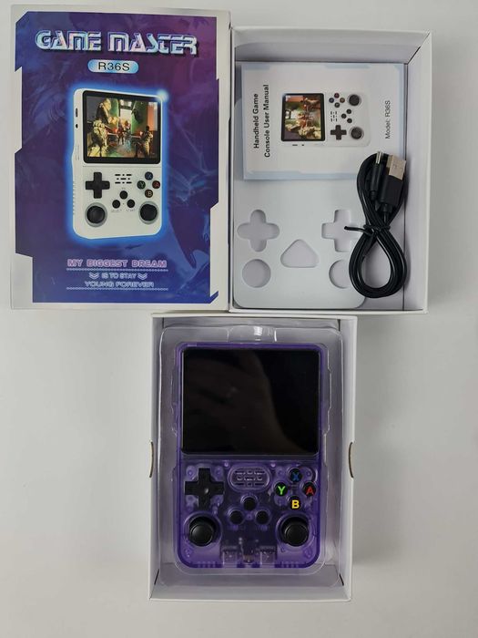 R36S Przenośna Konsola do gier Retro 15000 gier Linux 64GB Fioletowa