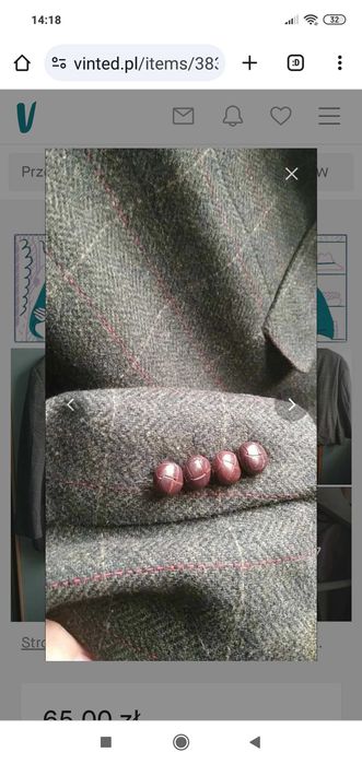 Wełniana marynarka w zieloną kratę w rozm 54 idealny stan