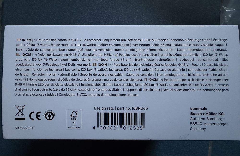 Lampa rowerowa przednia LED Busch + Muller Lumotec IQ-XM 170 LUX