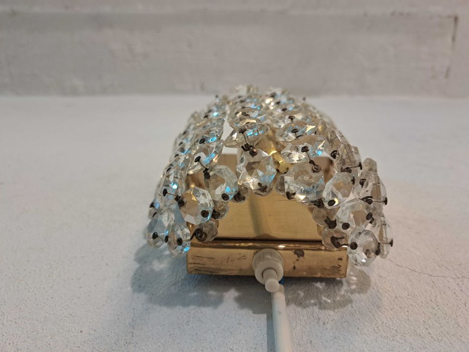 Kinkiet kryształowy mosiężny z wyłącznikiem Austria, 70-te