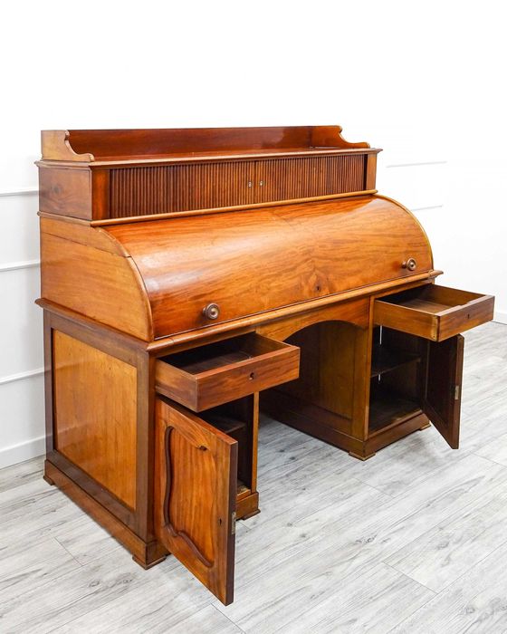 SEKRETARZYK cylindryczny drewniane biurko ORZECH podnoszona klapa