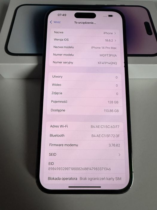 iPhone 14 Pro Max 128gb Deep Purple Bateria 93% od nowosci