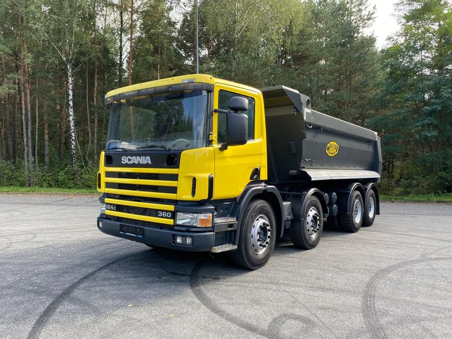 Scania P124c 360 MEILLER  na zwolnicach, nowy kiper tylnozsypowy MEILLER