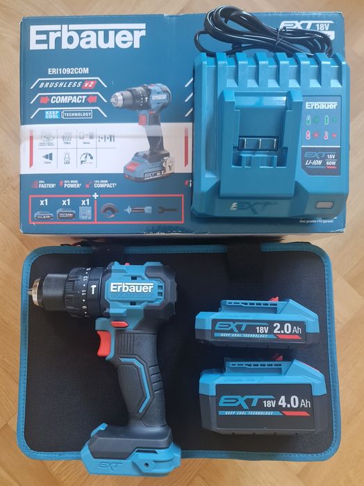 Erbauer Wiertarko-wkrętarka udarowa + Ładowarka + 2x Bateria NOWE