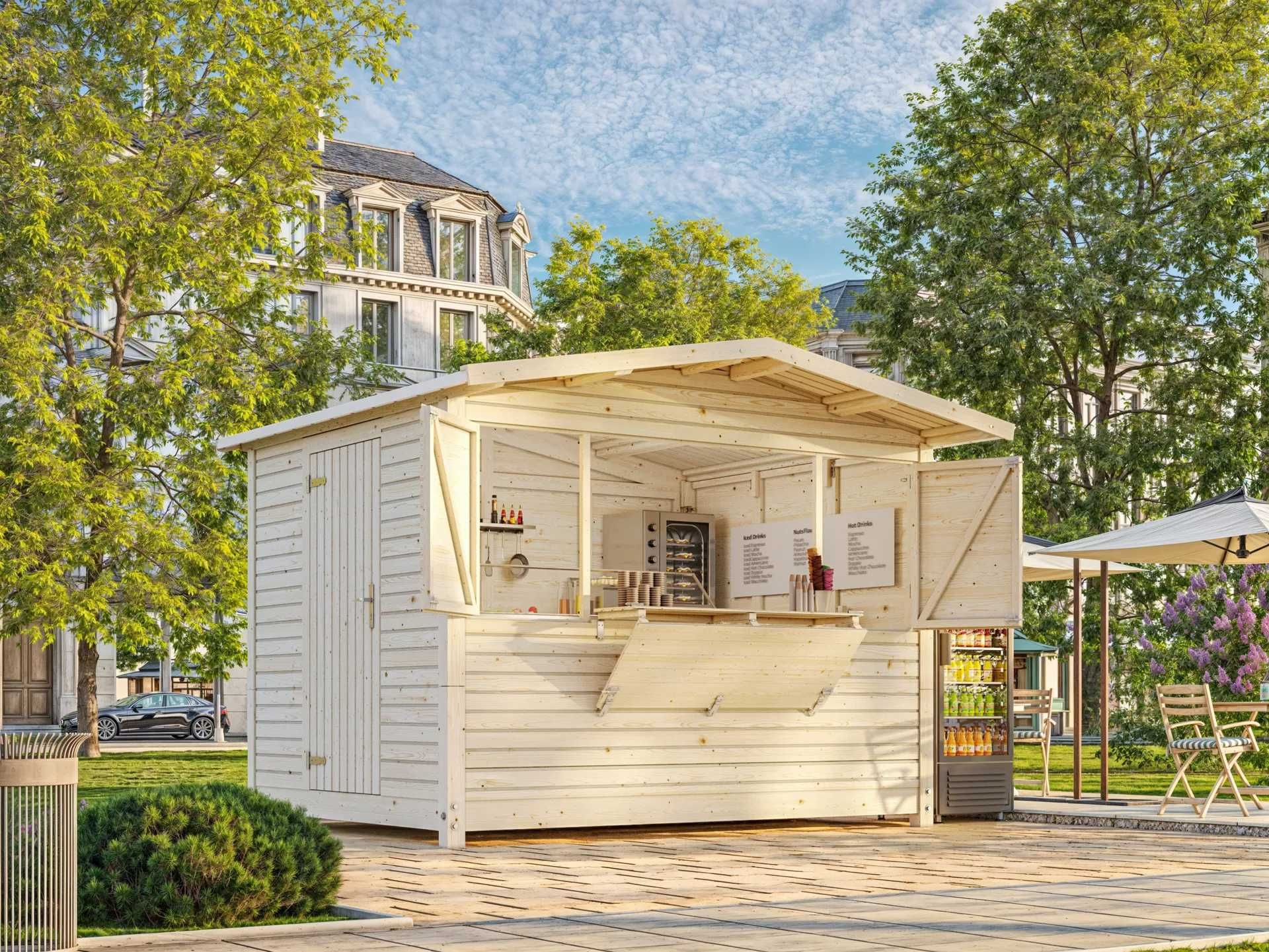 Drewniany rozkładany pawilon handlowy kiosk MARIAN62 2.98x2.28m 16mm