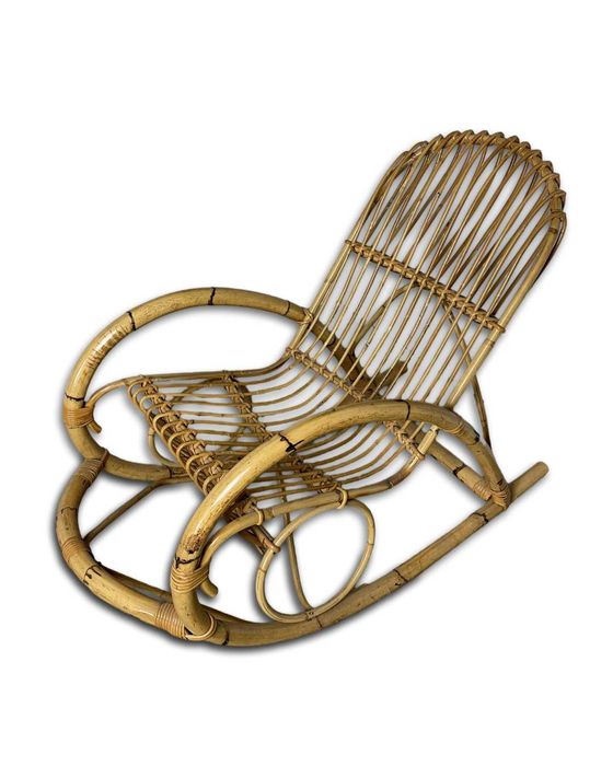 Fotel bujany rattanowy – vintage, ręcznie pleciony, solidny