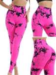 Damskie Legginsy PUSH UP Wysoki Stan TIE-DYE Neon na Siłownię - S