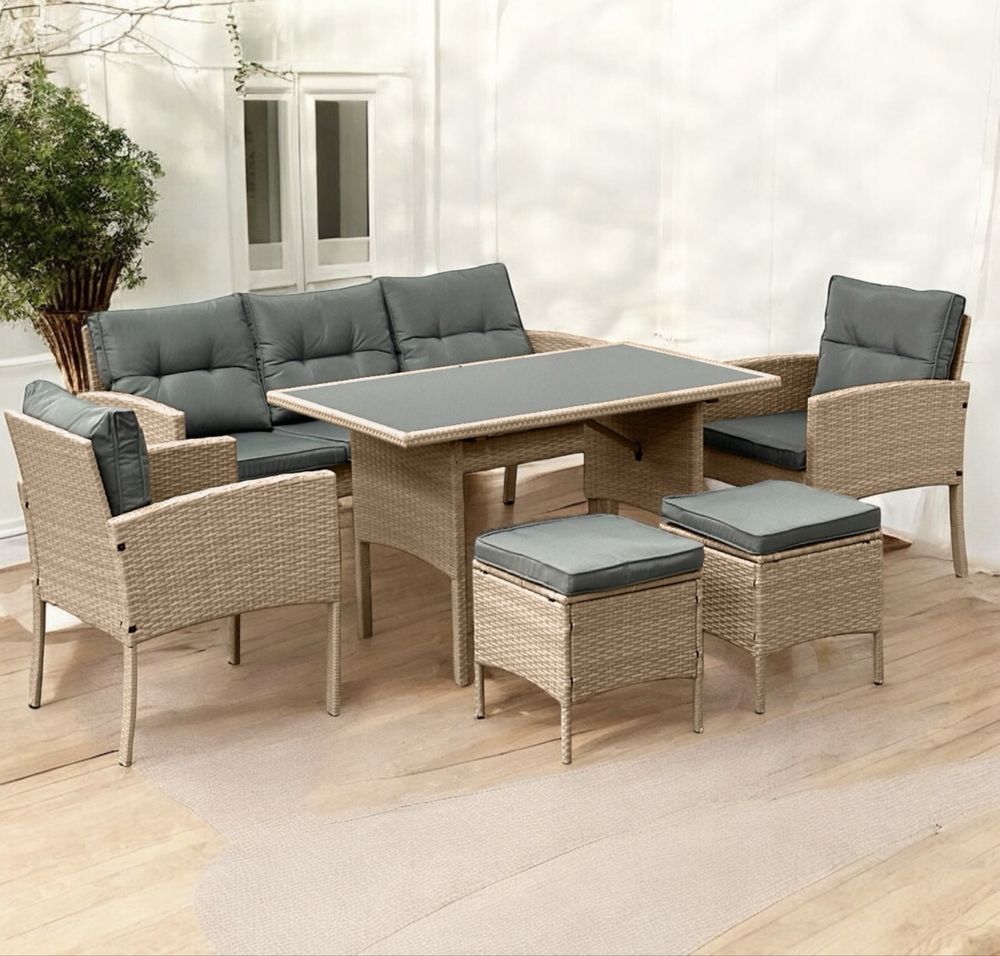Meble ogrodowe technorattan SOFA fotele pufy stół  nowe