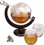 Karafka do whisky szklana w kształcie globusu 850ml + szklanki 2szt