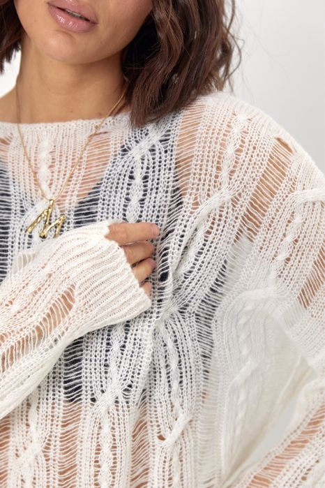 Светр-павутинка з асимеричним низом Ажурна вʼязана павутинка