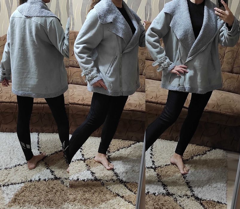 Утеплена дублянка косуха Boohoo на хутрі, тепла подовжена косуха Ботал