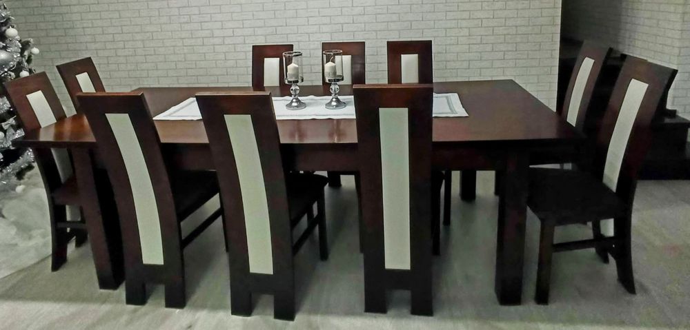 Stół rozkładany duży + 10 krzeseł