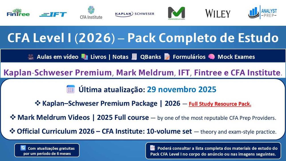 Black Friday: CFA Level I 2026 Pack Completo + Kaplan-Schweser Premium