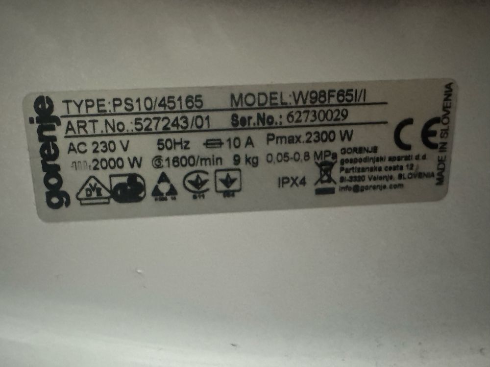 Запчасти для стиральной машины Gorenje 9 кг