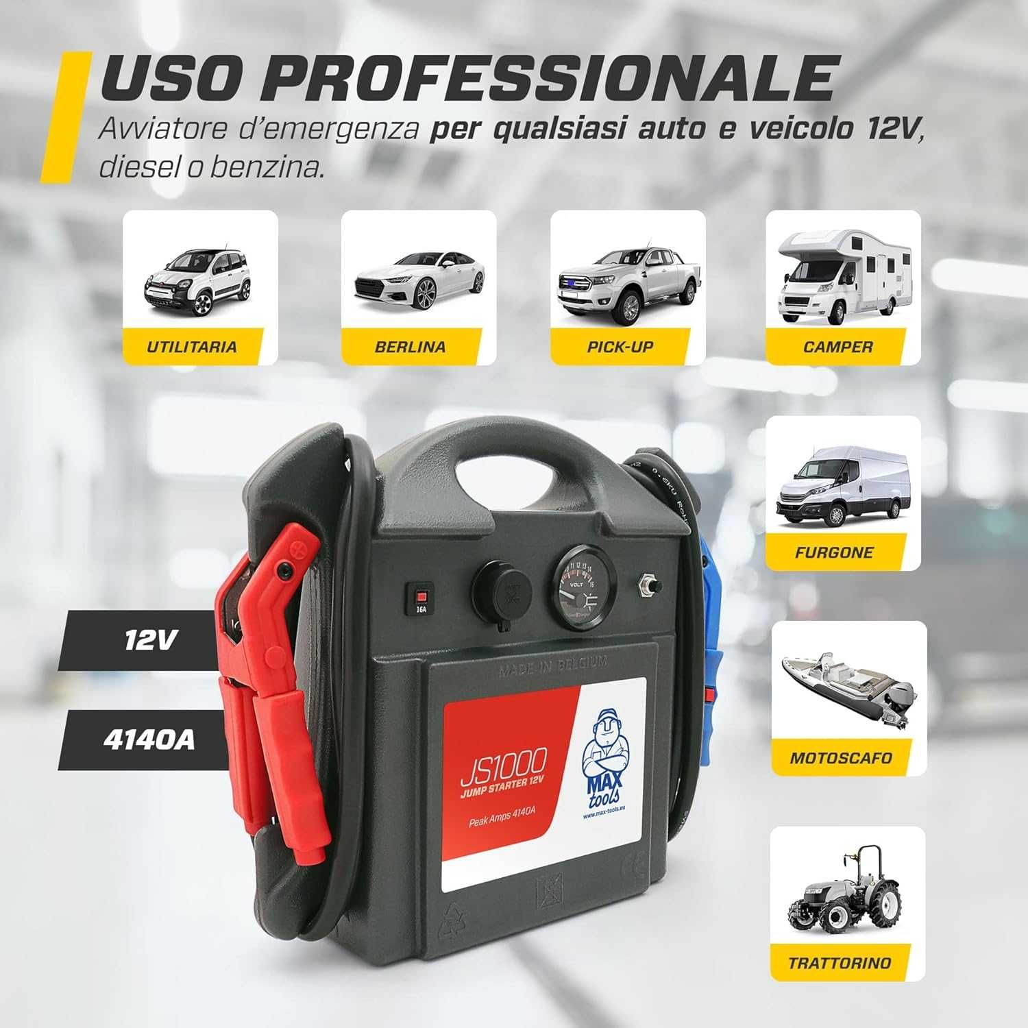 Пусковий пристрій професійний портативний джампстартер MAXTOOLS JS1000