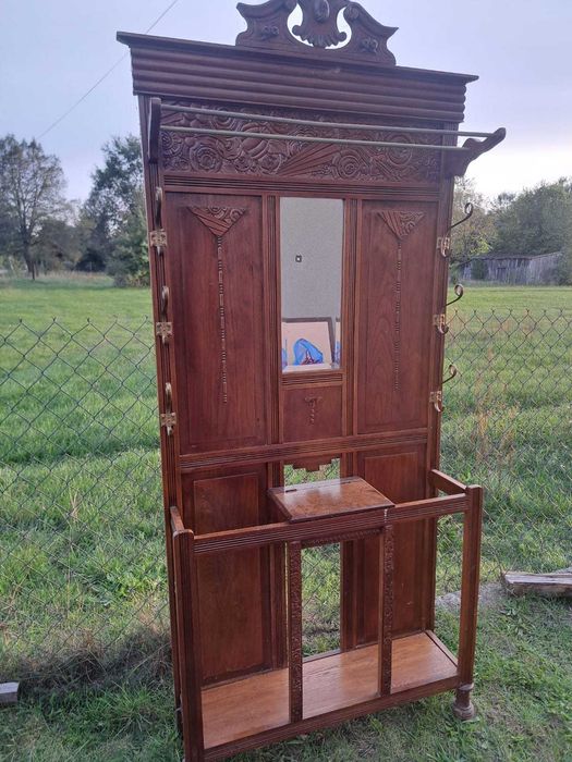 antyczny wieszak / serwantka do przedpokoju z lustrem