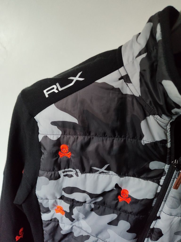 Puchowa oraz wełniana bluza RLX Ralph Lauren z czaszkami moro   rozm L