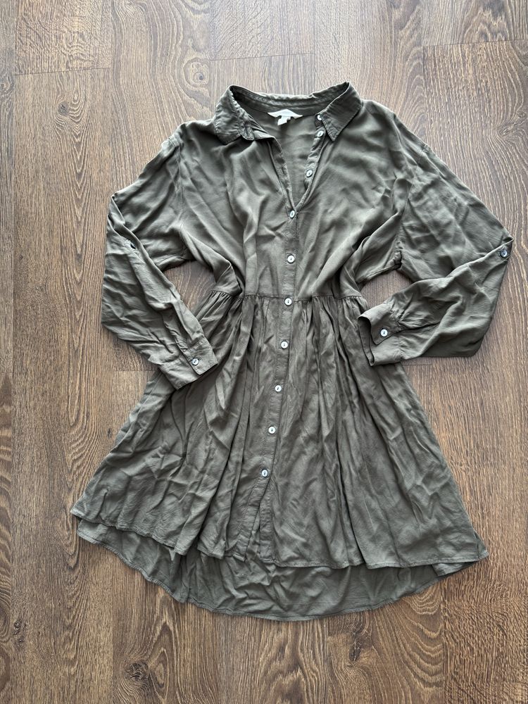 H&M 40 L sukienka zielona guziki oversize khaki
