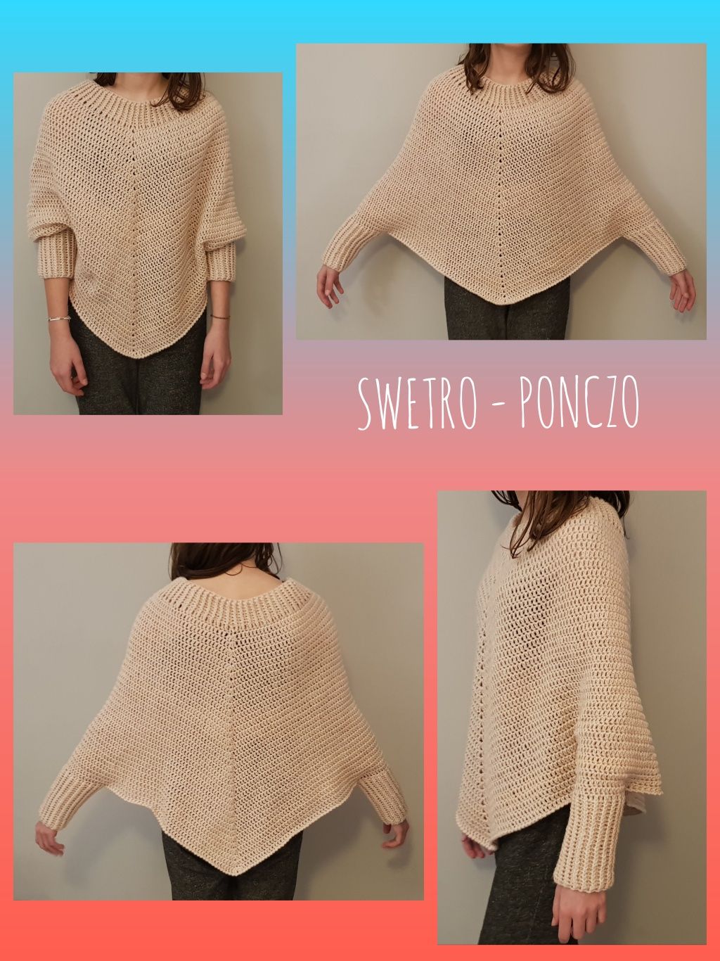 Sweterek/ Narzutka/ Poncho z rękawami - handmade