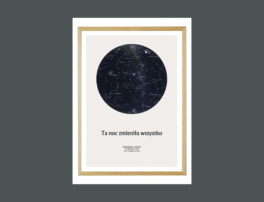 Personalizowany Plakat z Mapą Nieba w Ramie 50x70