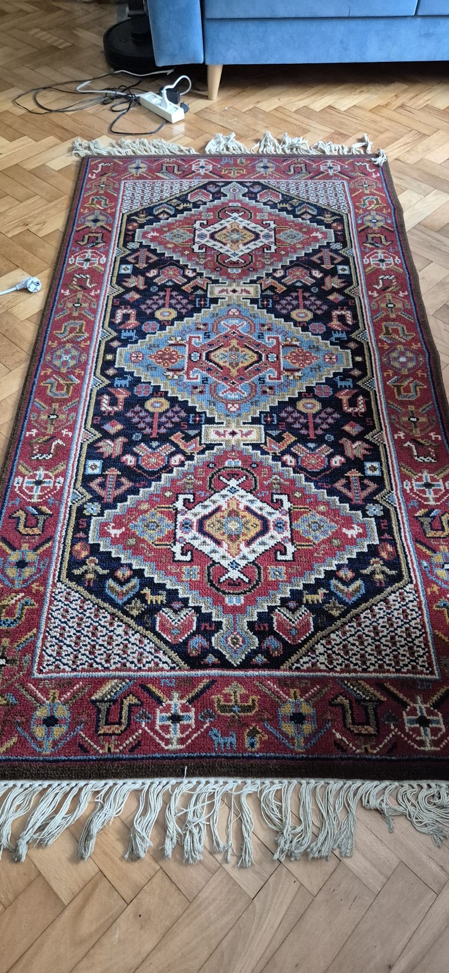 Piękny stary dywan wełniany z metką design PRL