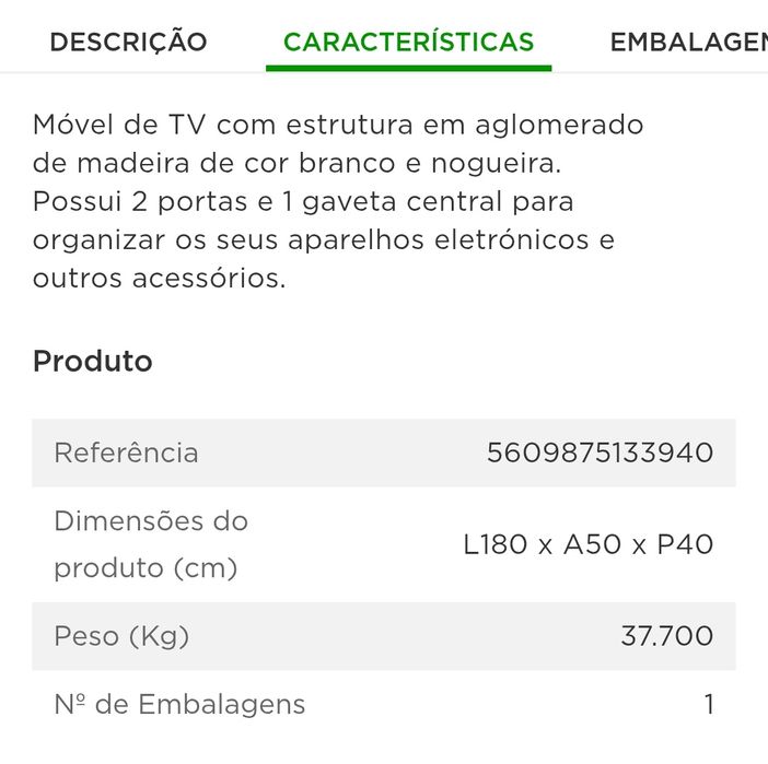Móvel TV Branco 180x50