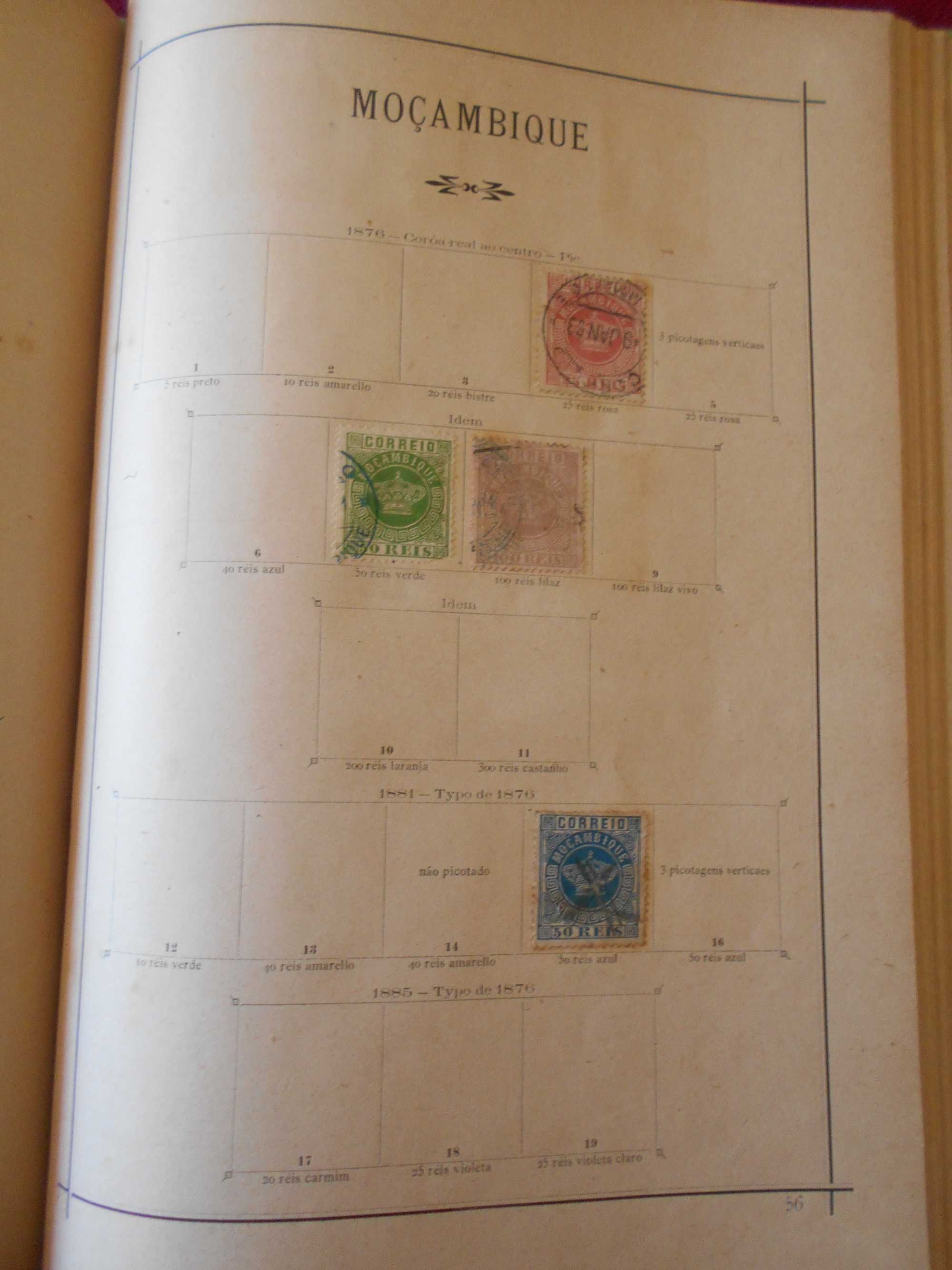RARÍSSIMO 1.º álbum filatélico português, de 1901. Com 270 selos.
