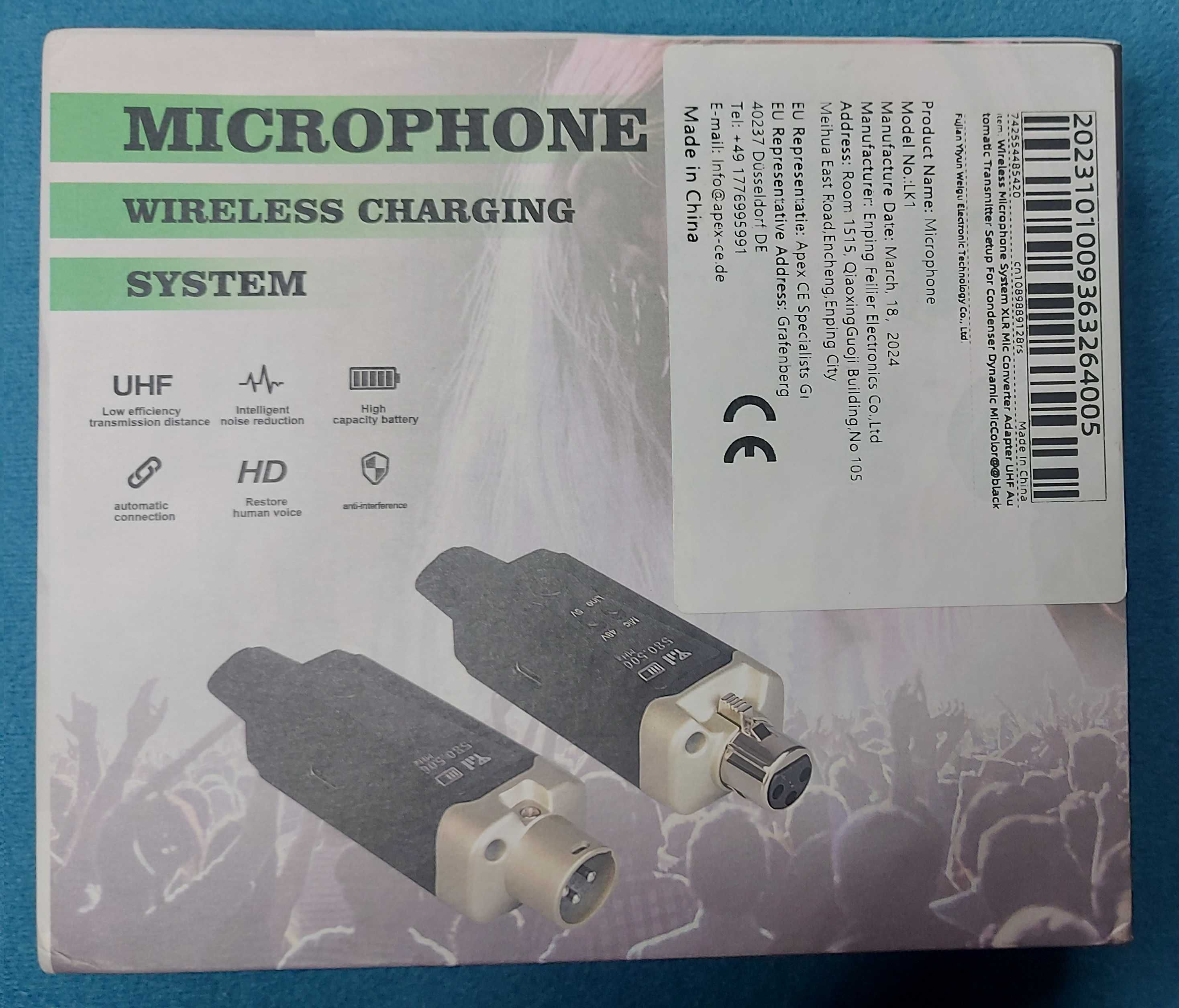 Bezprzewodowy system mikrofonowy audio XLR/JACK