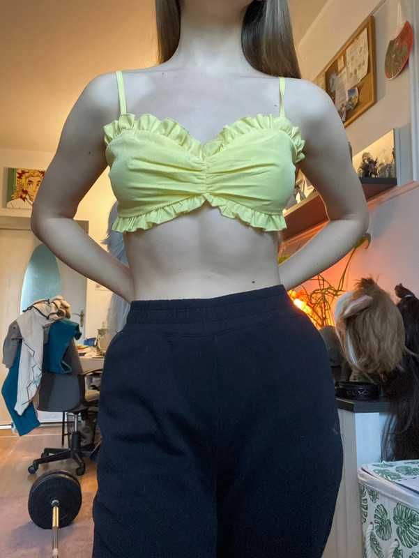Żółty marszczony top dollskill tiger mist. Y2k S 95% bawełna