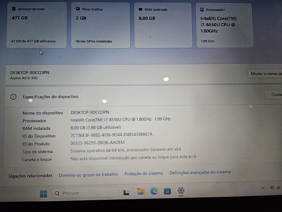 Portatil Acer A515-51G I7 500gb 8gb ram