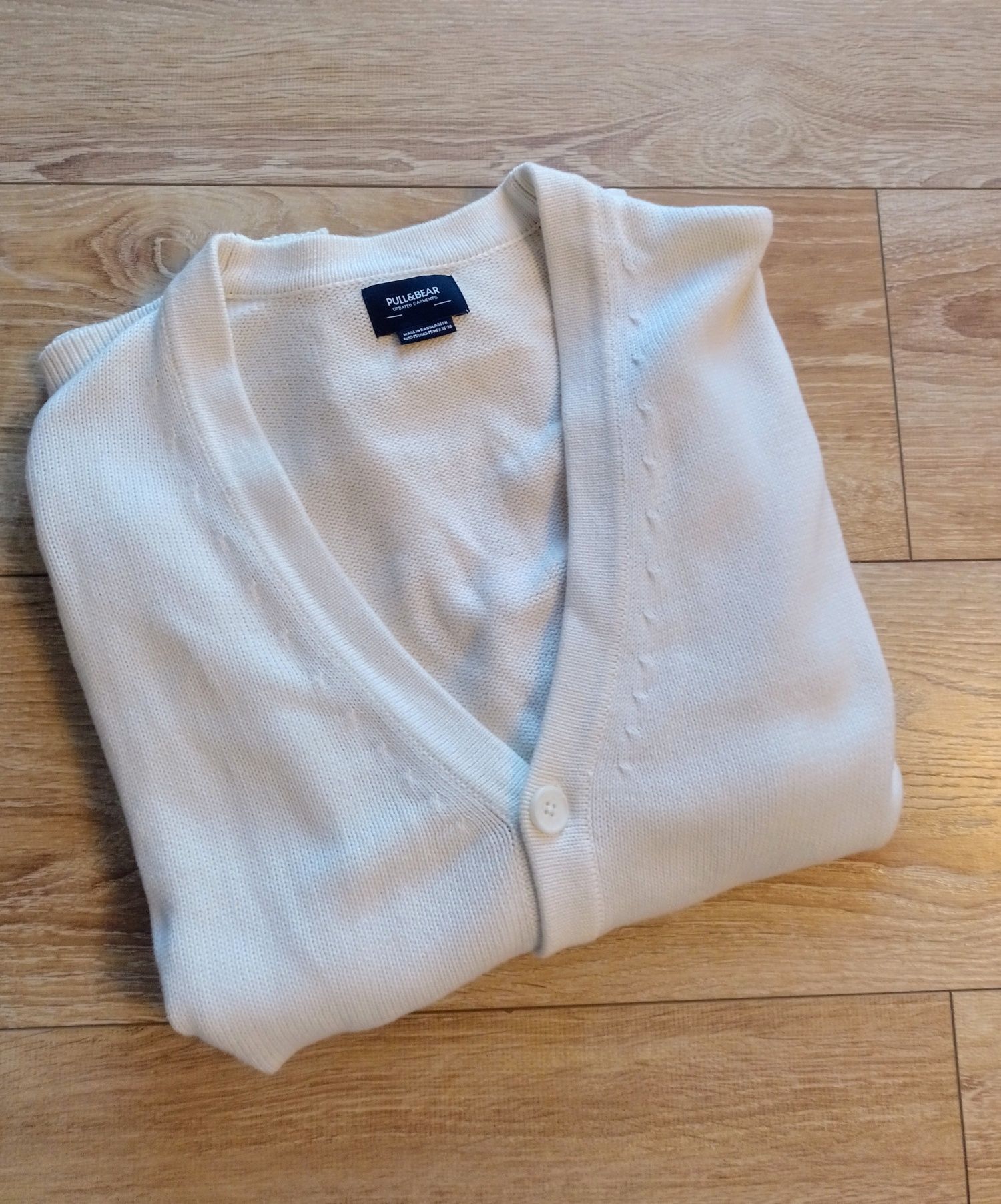 Kardigan męski Pull & Bear kremowy sweter rozpinany L/XL
