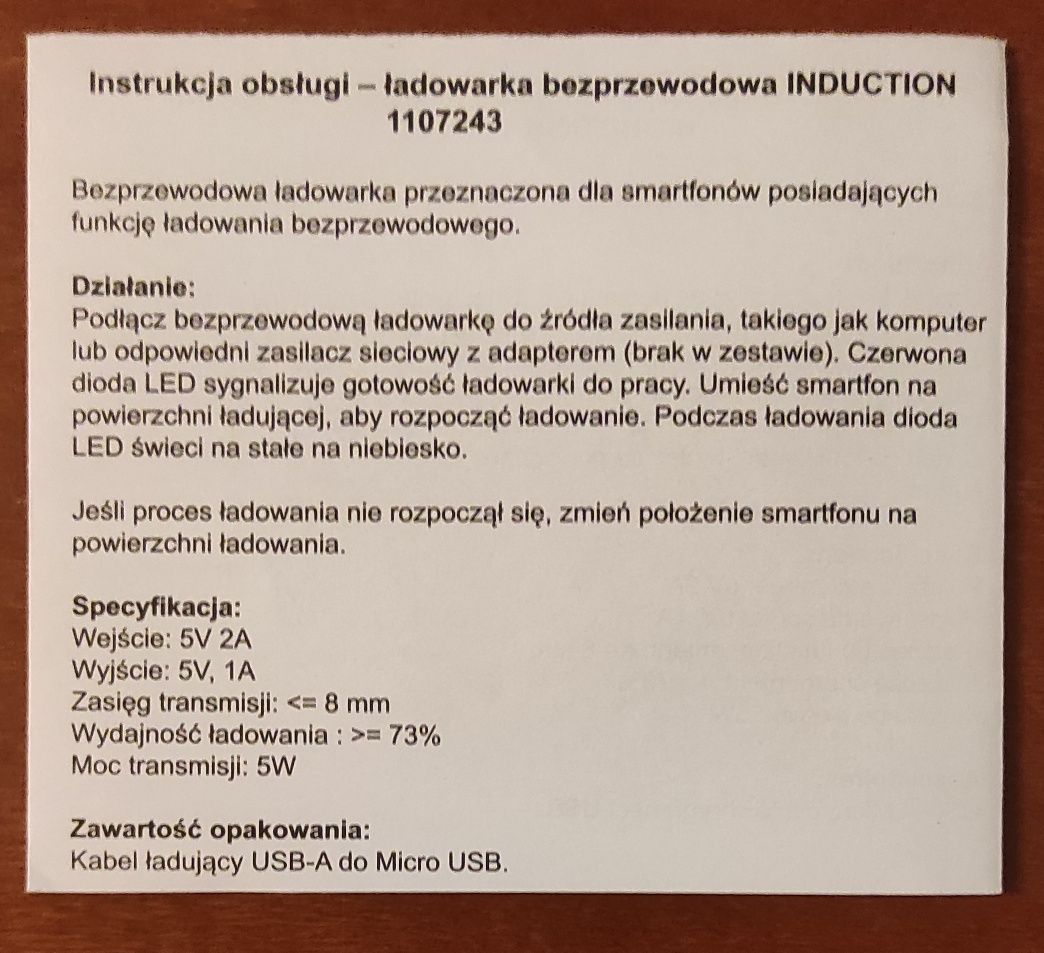 Ładowarka bezprzewodowa INDUCTION