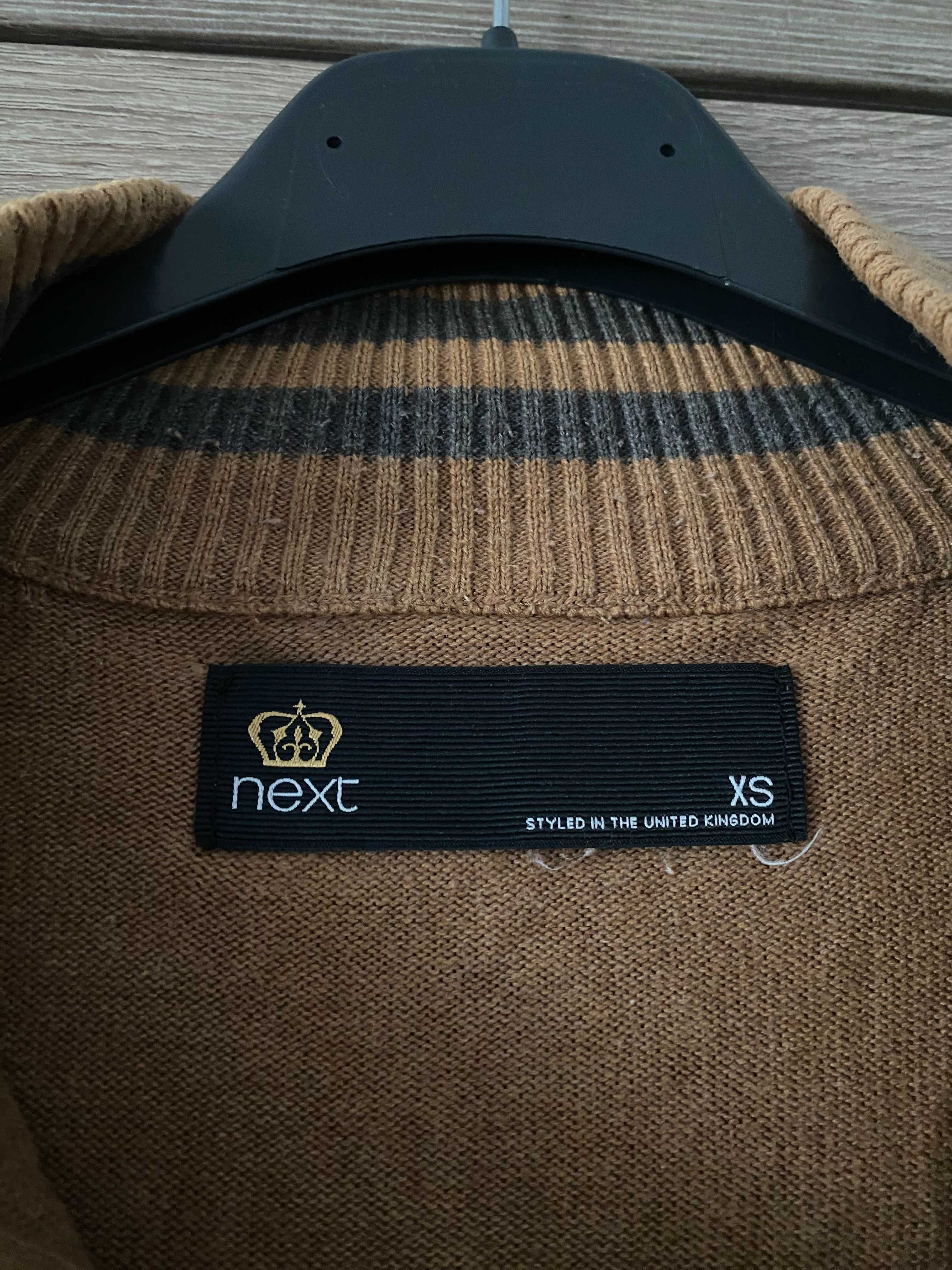 Sweter męski z zamkiem brązowy Next XS bawełniany bawełna z golfem