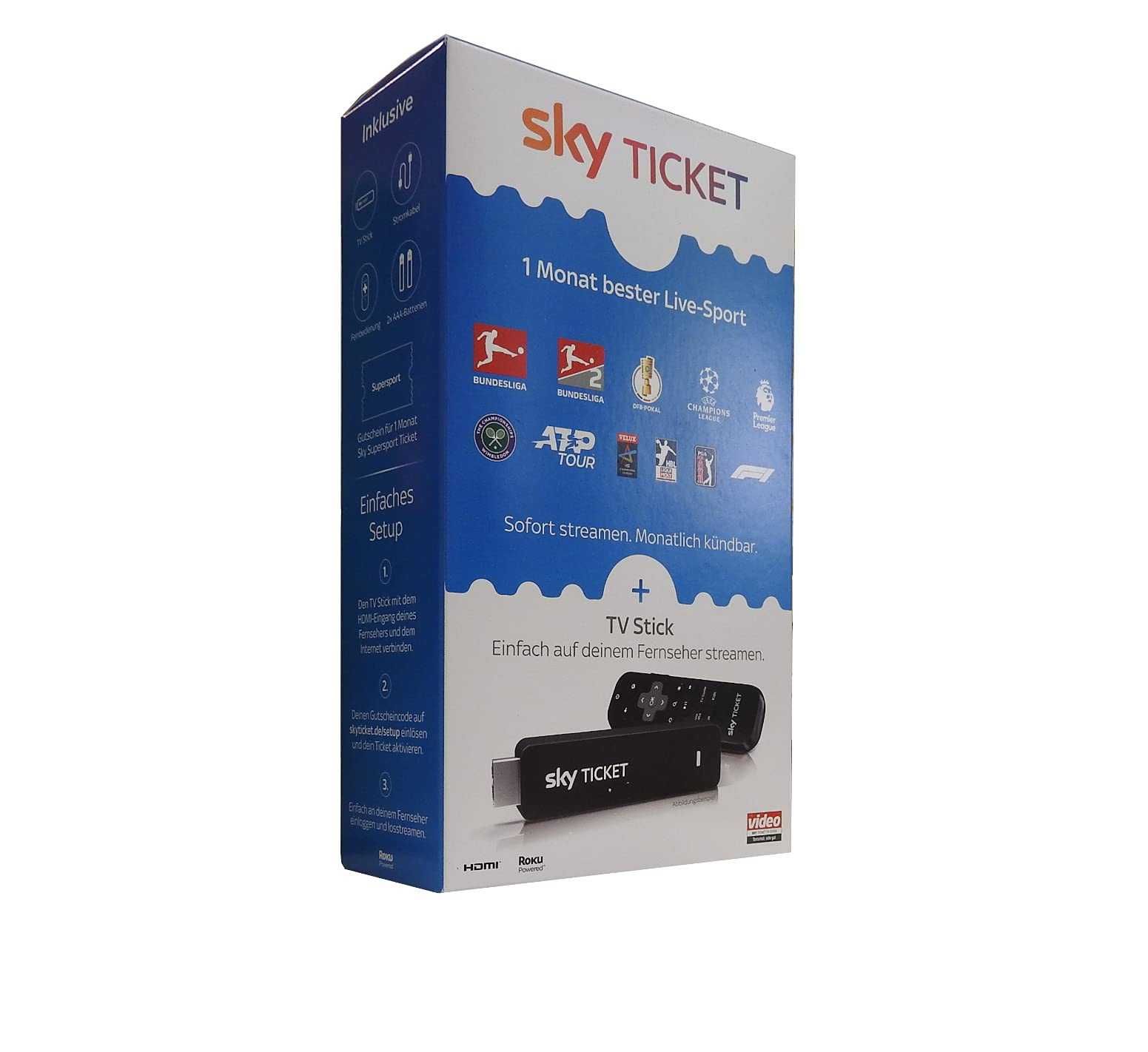 Sky Ticket TV Stick Roku Nowy+miesiąc sport zestaw HDMI stream WIFI