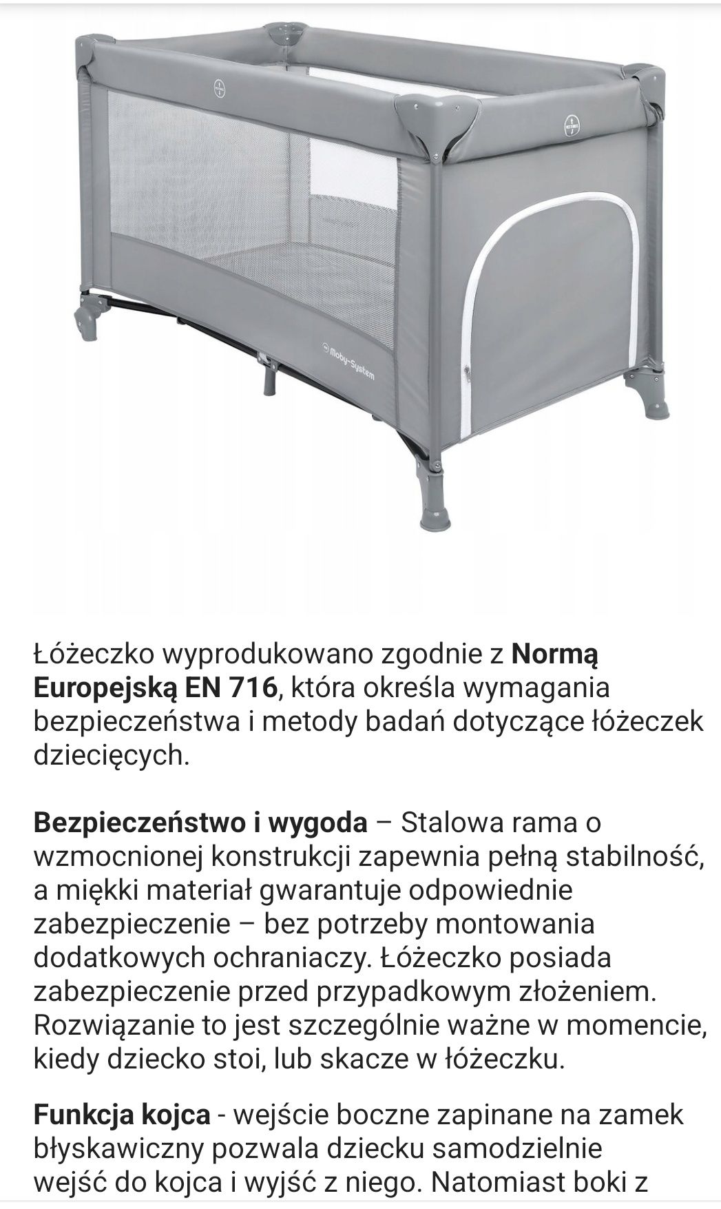 Łóżeczko turystyczne mobby system grey