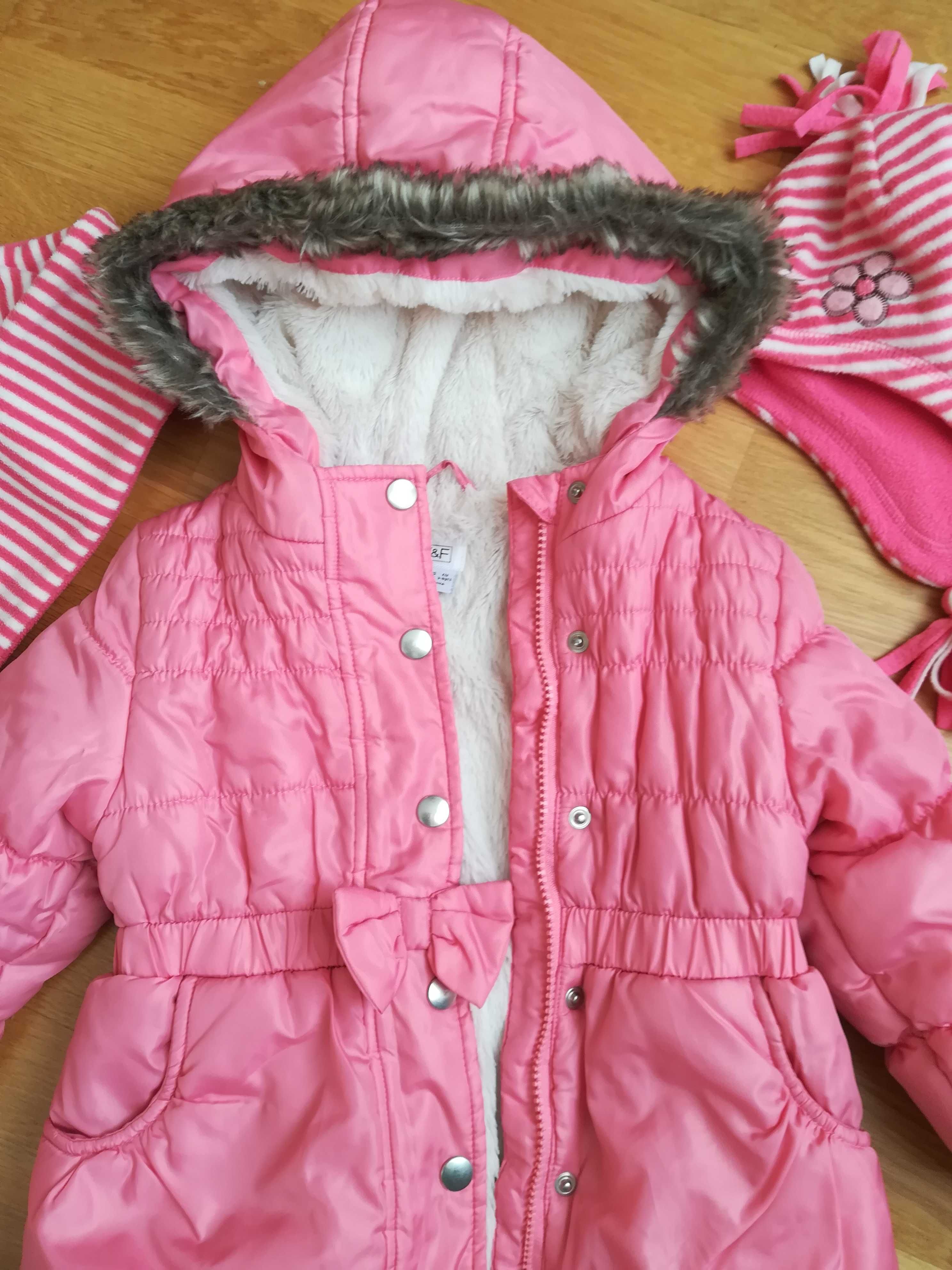 Kurtka F&F r.104 + czapka szalik mothercare rękawiczki