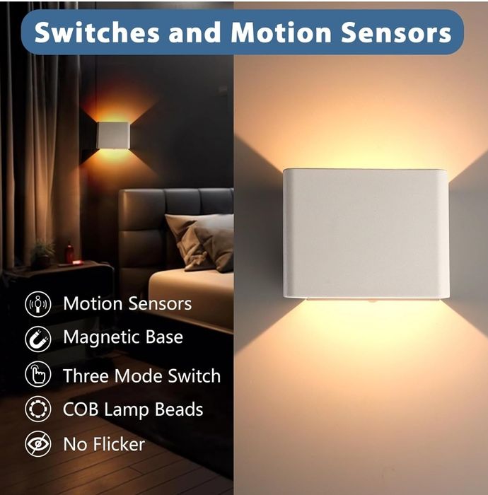 YindaLux 2 sztuki 3000mAh lampa ścienna z czujnikiem ruchu wewnątrzna