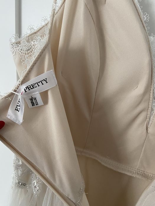 Nowa suknia slubna koronka beż ecru prosta rustykalna L 40