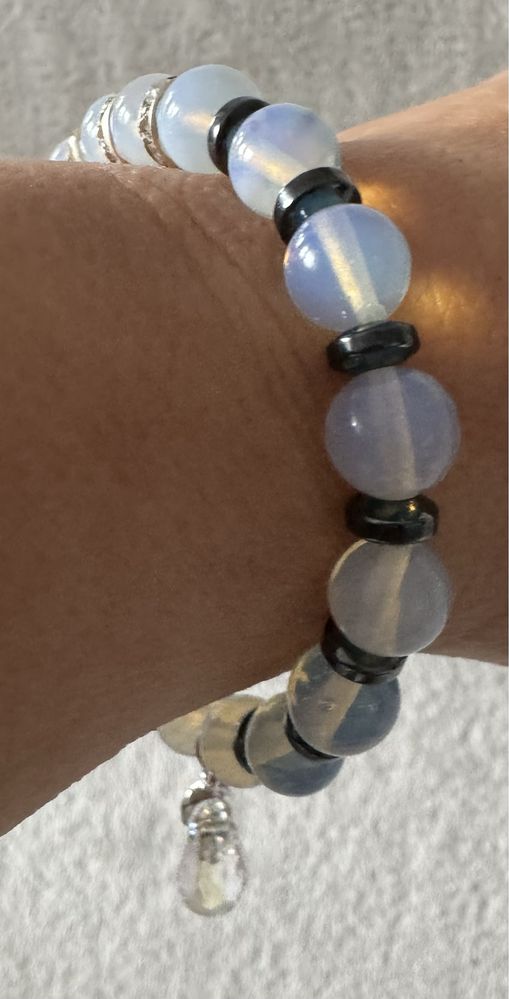 Bransoletka Swarovski kryształ z kamieniami księżycowymi i hematytem
