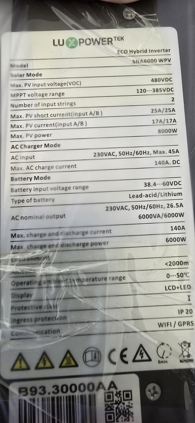 Інвертор гібридний Luxpower SNA6000 6кВт