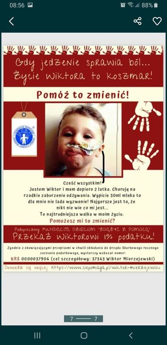 Jeśli masz ochotę pomóc to wejdź i poczytaj 1% krs dla Wiktorka