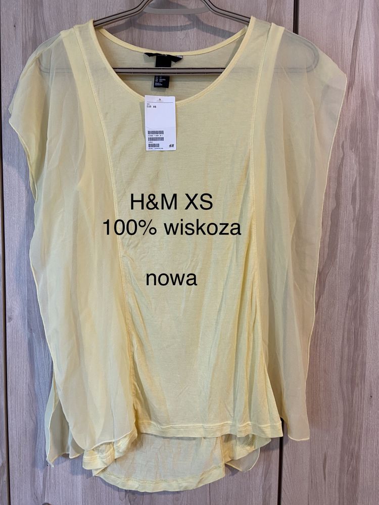 H&m XS damska bluzka żółta falbanka lato wiskoza Vintage